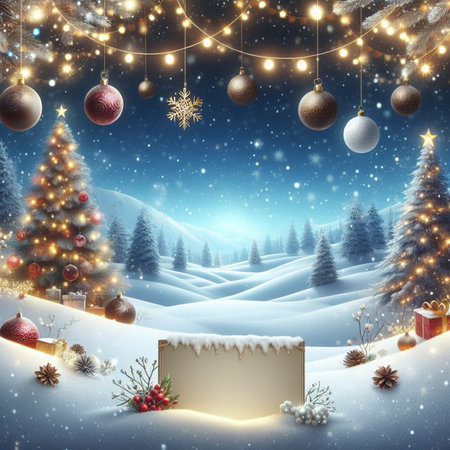 Winter Christmas landscape. Illustration for greeting cards, wallpapers, websites and much more. Created using generative ai tools.の写真素材