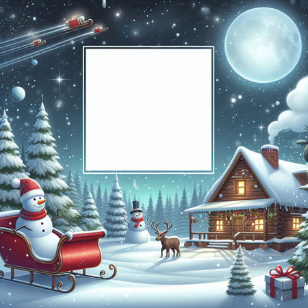 Winter Christmas landscape. Illustration for greeting cards, wallpapers, websites and much more. Created using generative ai tools.の写真素材