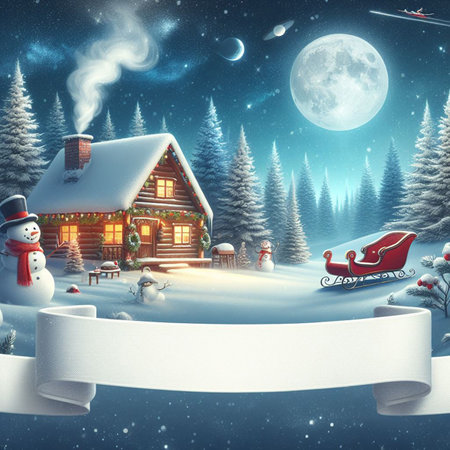 Winter Christmas landscape. Illustration for greeting cards, wallpapers, websites and much more. Created using generative ai tools.の写真素材