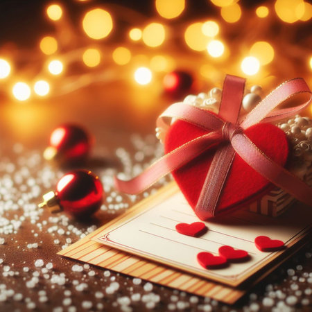 Valentine's Day background with festive decor elements and bokeh effect. Ideal for greeting cards, invitations, phone wallpapers, web sites and more. Created using generative ai tools.の写真素材