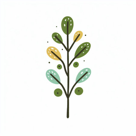 Hand drawn, doodle branch with colorful leaves. Floral element for design of greeting card, invitations and more. Illustration, isolated on white background. Illustration created using aiの写真素材