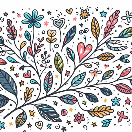 Hand drawn, doodle branch with colorful leaves. Floral element for design of greeting card, invitations and more. Illustration, isolated on white background. Illustration created using aiの写真素材