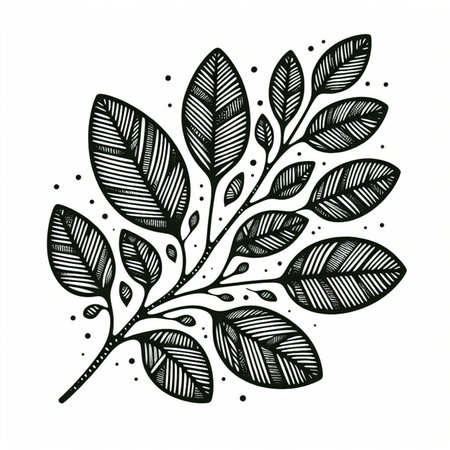 Hand drawn, doodle branch with colorful leaves. Floral element for design of greeting card, invitations and more. Illustration, isolated on white background. Illustration created using aiの写真素材