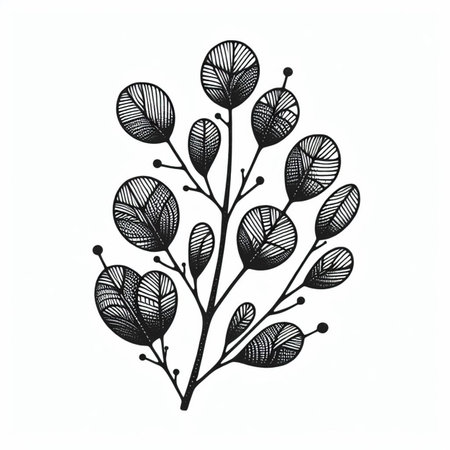 Hand drawn, doodle branch with colorful leaves. Floral element for design of greeting card, invitations and more. Illustration, isolated on white background. Illustration created using aiの写真素材