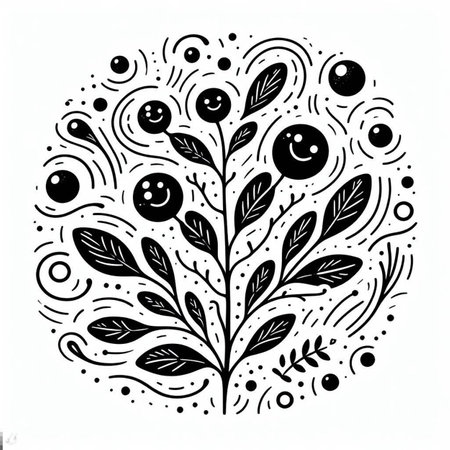 Hand drawn, doodle branch with colorful leaves. Floral element for design of greeting card, invitations and more. Illustration, isolated on white background. Illustration created using aiの写真素材