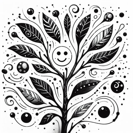 Hand drawn, doodle branch with colorful leaves. Floral element for design of greeting card, invitations and more. Illustration, isolated on white background. Illustration created using aiの写真素材
