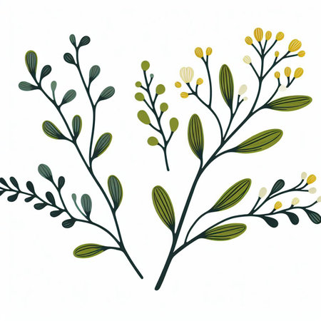 Hand drawn, doodle branch with colorful leaves. Floral element for design of greeting card, invitations and more. Illustration, isolated on white background. Illustration created using aiの写真素材