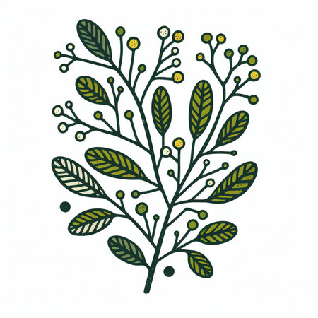 Hand drawn, doodle branch with colorful leaves. Floral element for design of greeting card, invitations and more. Illustration, isolated on white background. Illustration created using aiの写真素材