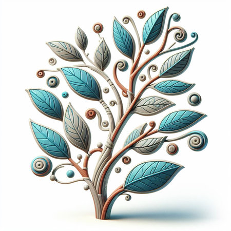 Hand drawn, doodle branch with colorful leaves. Floral element for design of greeting card, invitations and more. Illustration, isolated on white background. Illustration created using aiの写真素材