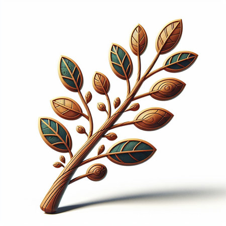 Hand drawn, doodle branch with colorful leaves. Floral element for design of greeting card, invitations and more. Illustration, isolated on white background. Illustration created using aiの写真素材