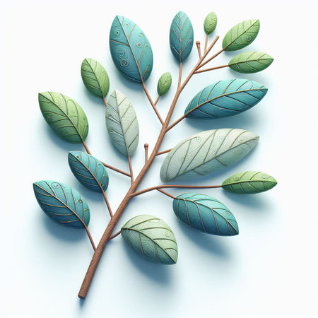 Hand drawn, doodle branch with colorful leaves. Floral element for design of greeting card, invitations and more. Illustration, isolated on white background. Illustration created using aiの写真素材