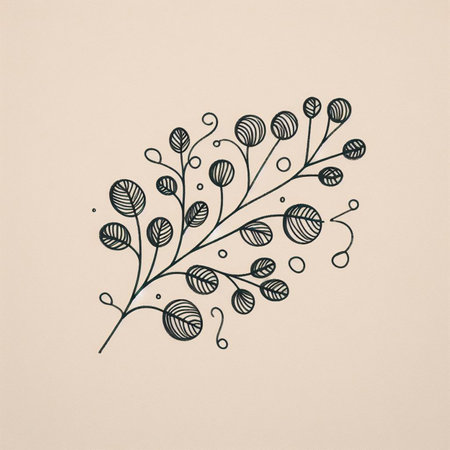 Hand drawn, doodle branch with colorful leaves. Floral element for design of greeting card, invitations and more. Illustration, isolated on white background. Illustration created using aiの写真素材