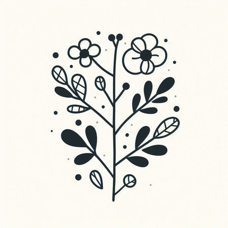 Hand drawn, doodle branch with colorful leaves. Floral element for design of greeting card, invitations and more. Illustration, isolated on white background. Illustration created using aiの写真素材