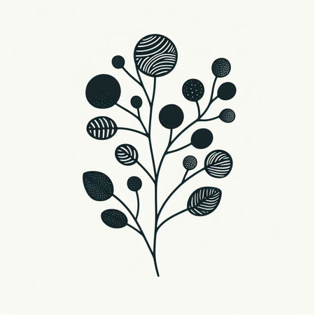 Hand drawn, doodle branch with colorful leaves. Floral element for design of greeting card, invitations and more. Illustration, isolated on white background. Illustration created using aiの写真素材