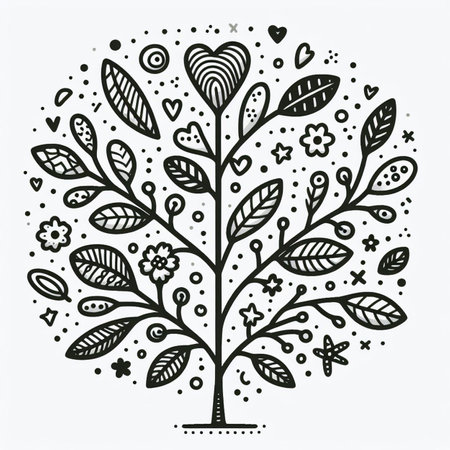Hand drawn, doodle branch with colorful leaves. Floral element for design of greeting card, invitations and more. Illustration, isolated on white background. Illustration created using aiの写真素材