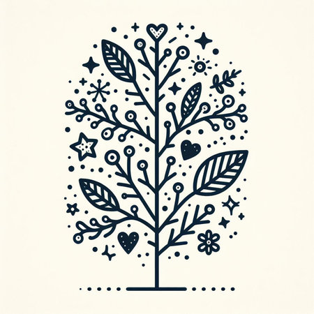 Hand drawn, doodle branch with colorful leaves. Floral element for design of greeting card, invitations and more. Illustration, isolated on white background. Illustration created using aiの写真素材