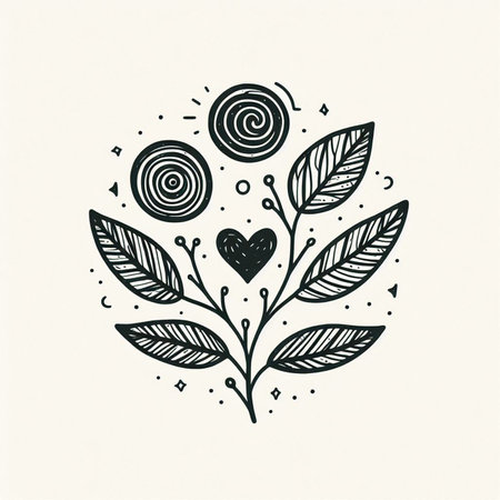Hand drawn, doodle branch with colorful leaves. Floral element for design of greeting card, invitations and more. Illustration, isolated on white background. Illustration created using aiの写真素材