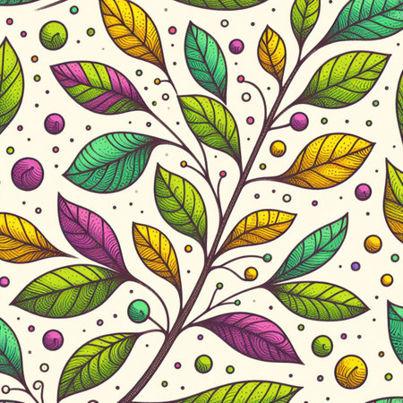 Hand drawn, doodle branch with colorful leaves. Floral element for design of greeting card, invitations and more. Illustration, isolated on white background. Illustration created using aiの写真素材