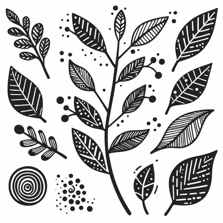 Hand drawn, doodle branch with colorful leaves. Floral element for design of greeting card, invitations and more. Illustration, isolated on white background. Illustration created using aiの写真素材