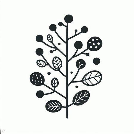 Hand drawn, doodle branch with colorful leaves. Floral element for design of greeting card, invitations and more. Illustration, isolated on white background. Illustration created using aiの写真素材