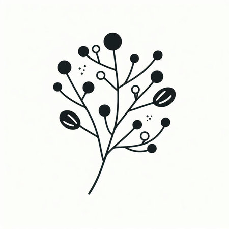 Hand drawn, doodle branch with colorful leaves. Floral element for design of greeting card, invitations and more. Illustration, isolated on white background.の写真素材