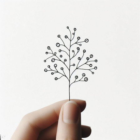 Hand drawn, doodle branch with colorful leaves. Floral element for design of greeting card, invitations and more. Illustration, isolated on white background. Illustration created using aiの写真素材