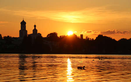 Sunset over the Valday lake. Natural background. Sunset collection.の写真素材