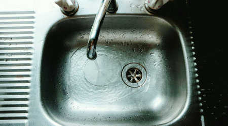 Running water in kitchen sinkの素材