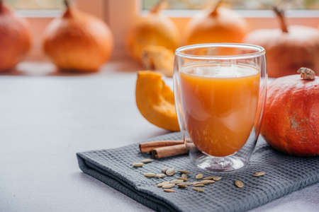 Autumn vegetable juice made of pumpkinの写真素材