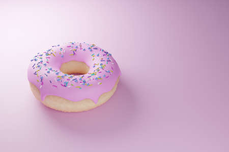 Pink donut on pink background 3d renderの写真素材
