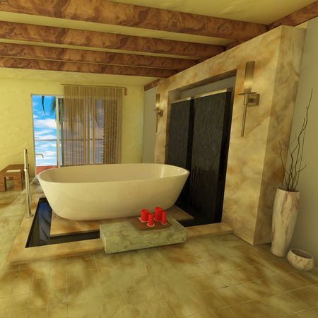 3D Rendering of a modern minimalist Bathroomの写真素材