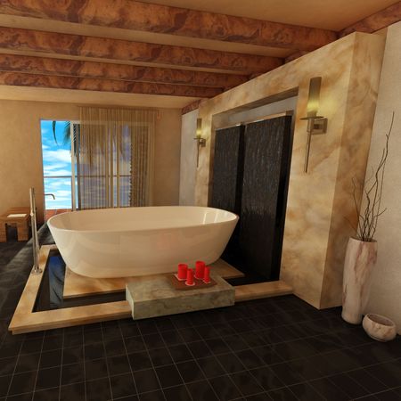3D Rendering of a modern minimalist Bathroomの写真素材