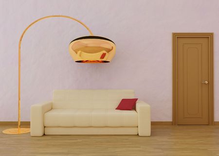3D Rendering of a sofa with cushion and lampの写真素材