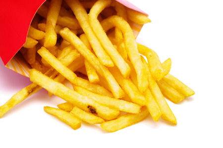 French fries on white backgroundの写真素材