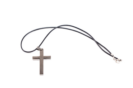 Cross with chain on white backgroundの写真素材