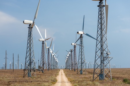 Field of many wind turbine.