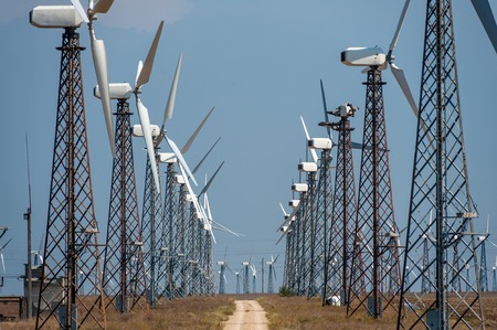 Field of many wind turbine.