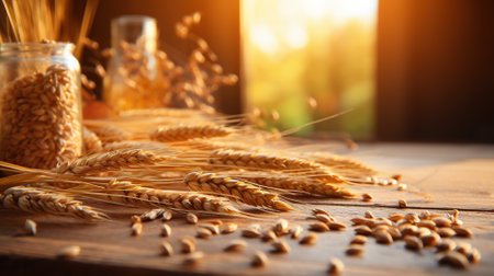 wheat grains on the tableの素材