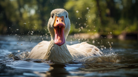 ducks are swimming in the lakeの素材