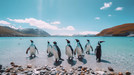 Gentoo penguins (Pygoscelis papua) on the seaの素材