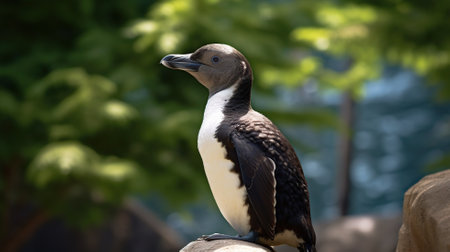 African penguin (Penguin) standing on a rock.の素材
