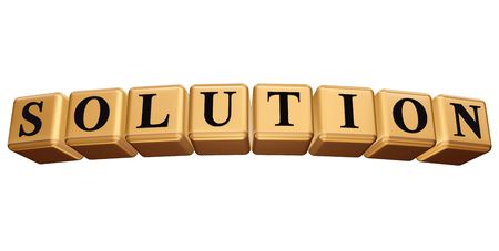 3d golden boxes with black letters with text solution isolatedの写真素材