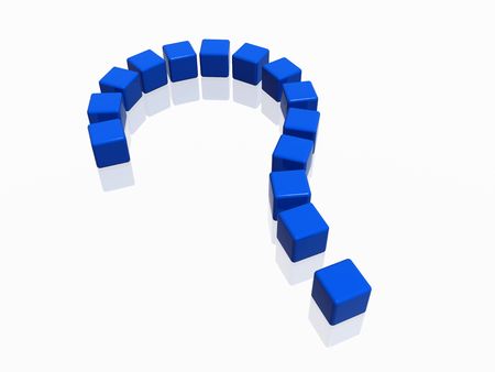 3d  colour boxes arranged like question-mark in blueの写真素材