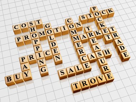 3d gold cubes with text - shopping; promotion; price; sale; market; cost; stock; cash; commerce; trade; buy; pay; pocket; treasure; trove; goldenの写真素材