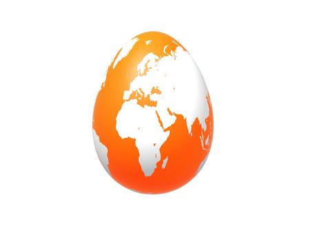 3d orange egg with earth texture over white background, isolatedの写真素材