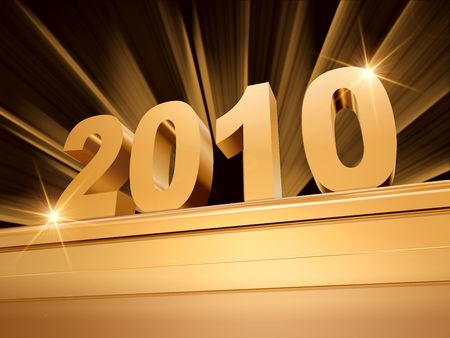 golden 2010 with rays over golden baseの写真素材