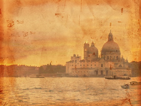 sunset in venice over old paper backgroundの写真素材