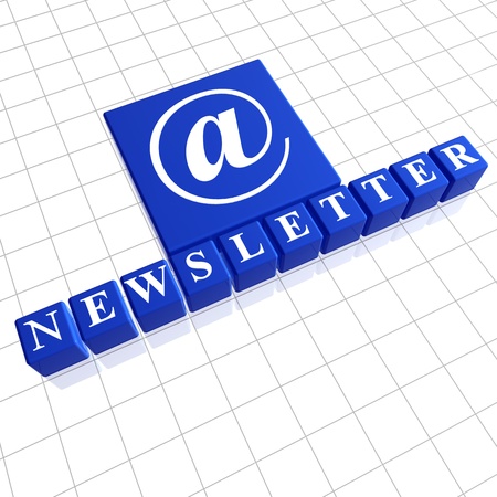Newsletter - letters and email sign over blue 3d boxesの写真素材