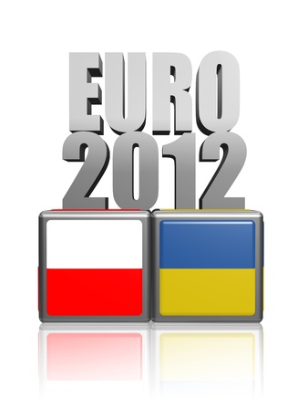 3d letters euro 2012 over boxes with polish and Ukrainian flagsのeditorial素材