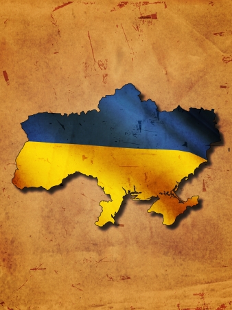 Ukrainian map with flag over old paperの写真素材